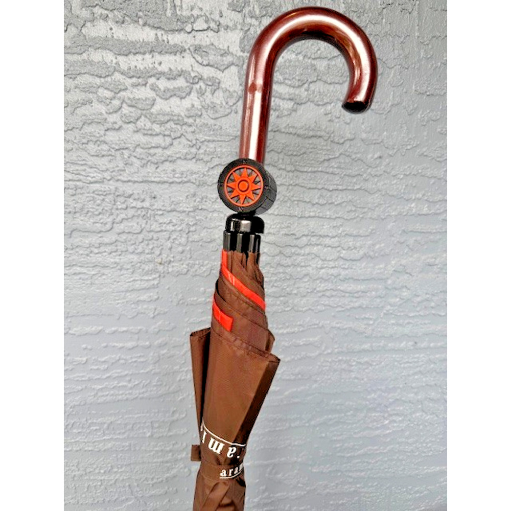 Vintage Aramis Compass Full Size Umbrella Brown Orange Wood Look Handle NEW
